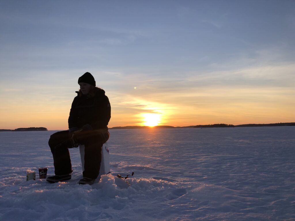 Ice fishing on Lake Saimaa, Imatra